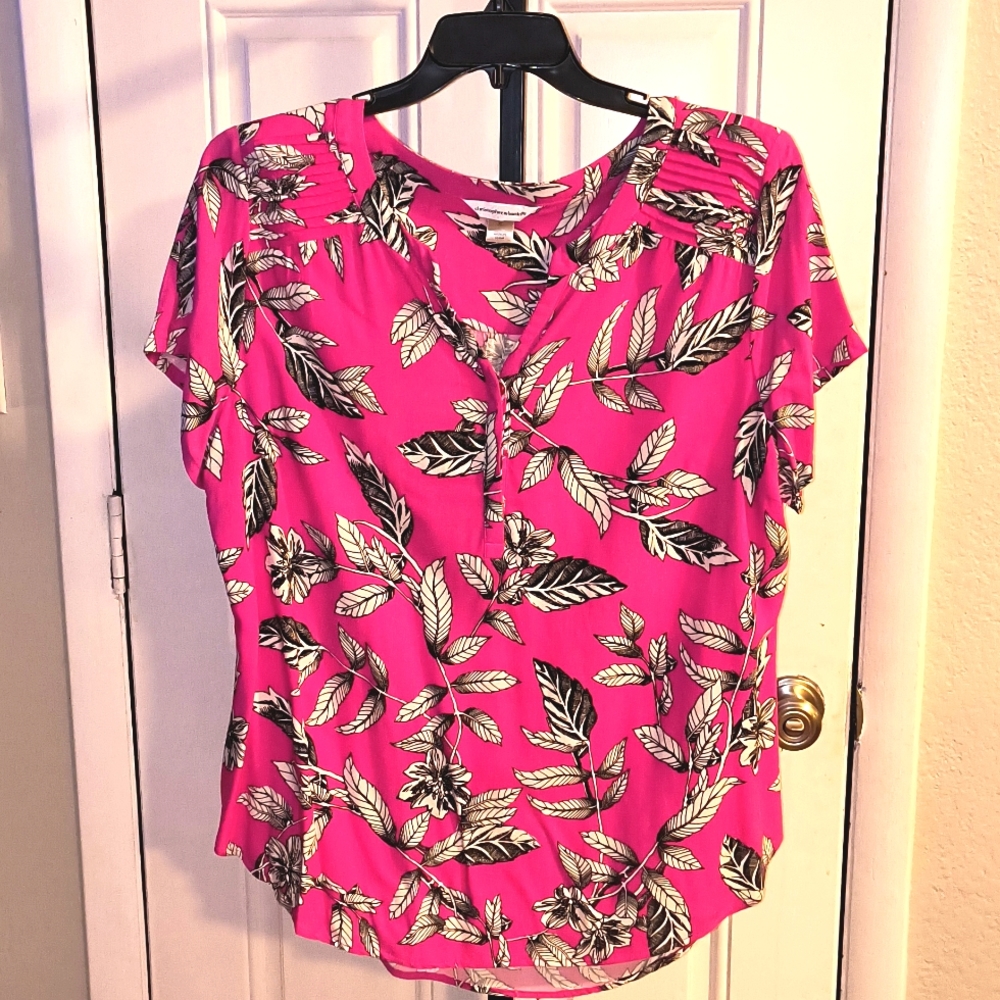 Christopher & Banks Pretty Pink Floral S/S Blouse XL X-Large EXCELLENT